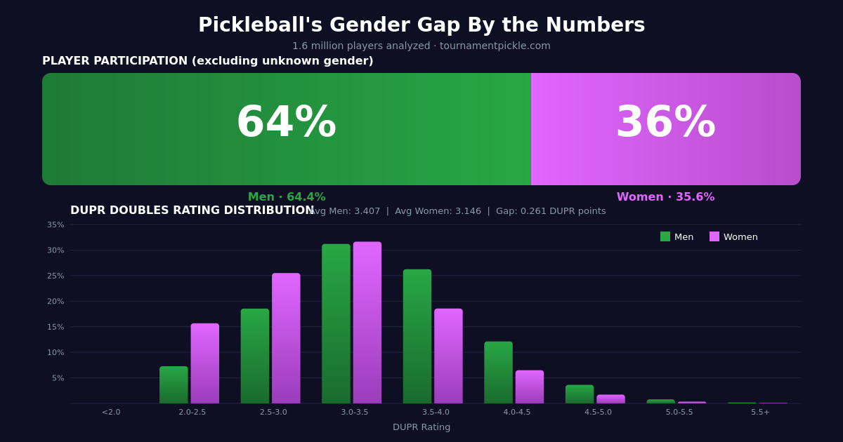 Pickleball's Gender Gap By the Numbers: How the Sport Compares