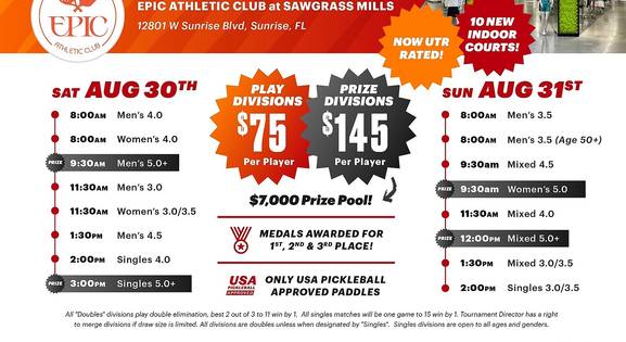 Paddle Tap Pickleball @ Epic Athletic Club - August 30th-31st