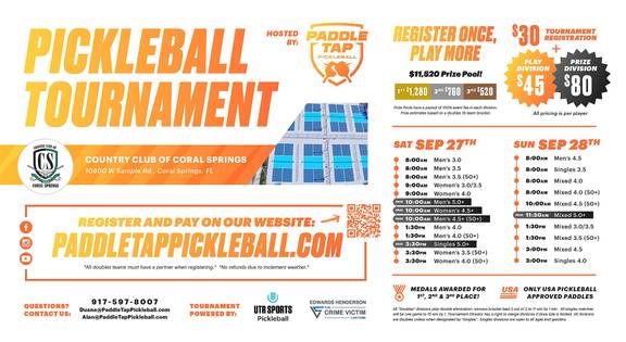 Paddle Tap Pickleball @ Country Club of Coral Springs September 27th-28th