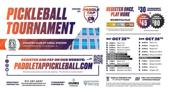 Paddle Tap Pickleball @ Country Club of Coral Springs October 25th-26th