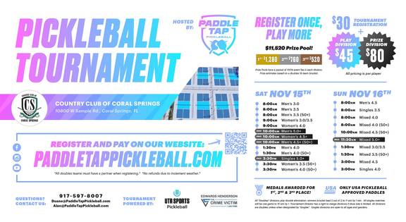 Paddle Tap Pickleball @ Country Club of Coral Springs November 15th-16th