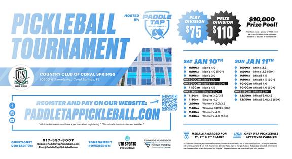 Paddle Tap Pickleball - 2026 Kick Off Classic, January 10th-11th