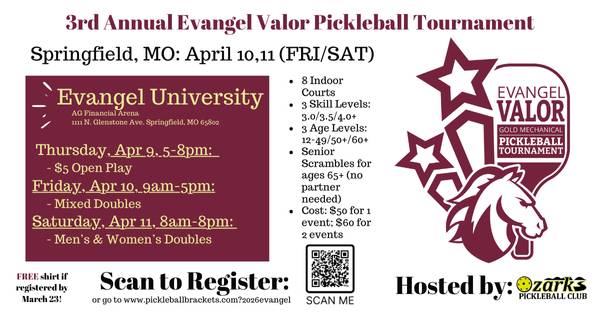 2026 3rd Annual Evangel Valor Gold Mechanical pickleball tournament